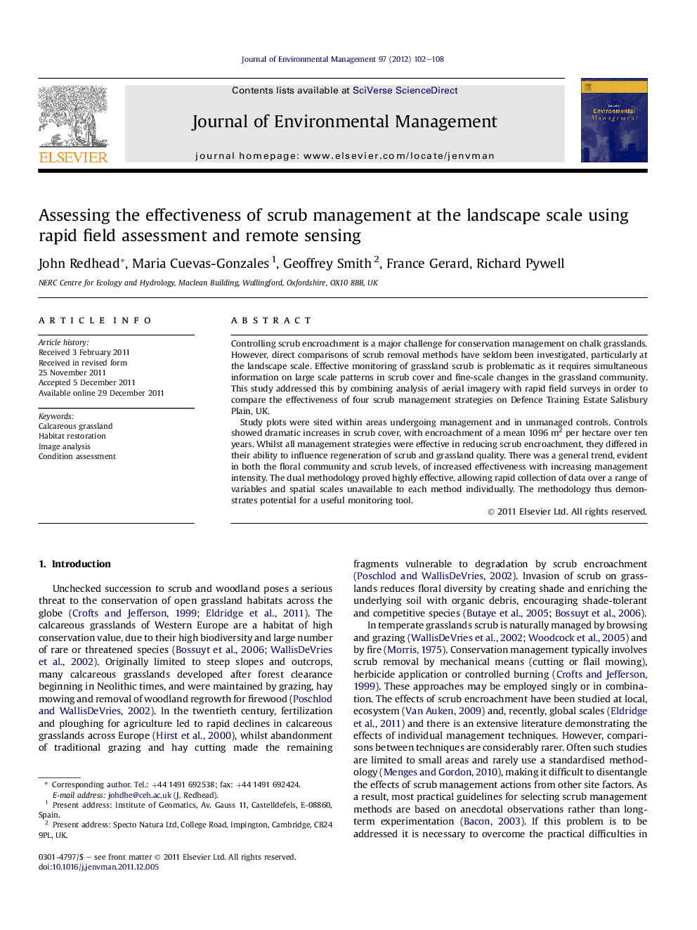 Assessing the effectiveness of scrub management at the landscape scale using rapid field assessment and remote sensing