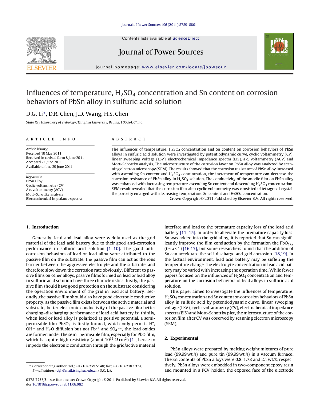 Influences of temperature, H2SO4 concentration and Sn content on corrosion behaviors of PbSn alloy in sulfuric acid solution