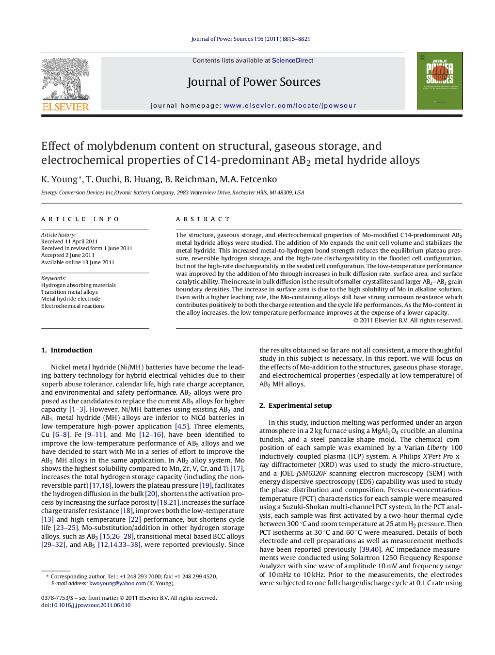 Effect of molybdenum content on structural, gaseous storage, and electrochemical properties of C14-predominant AB2 metal hydride alloys