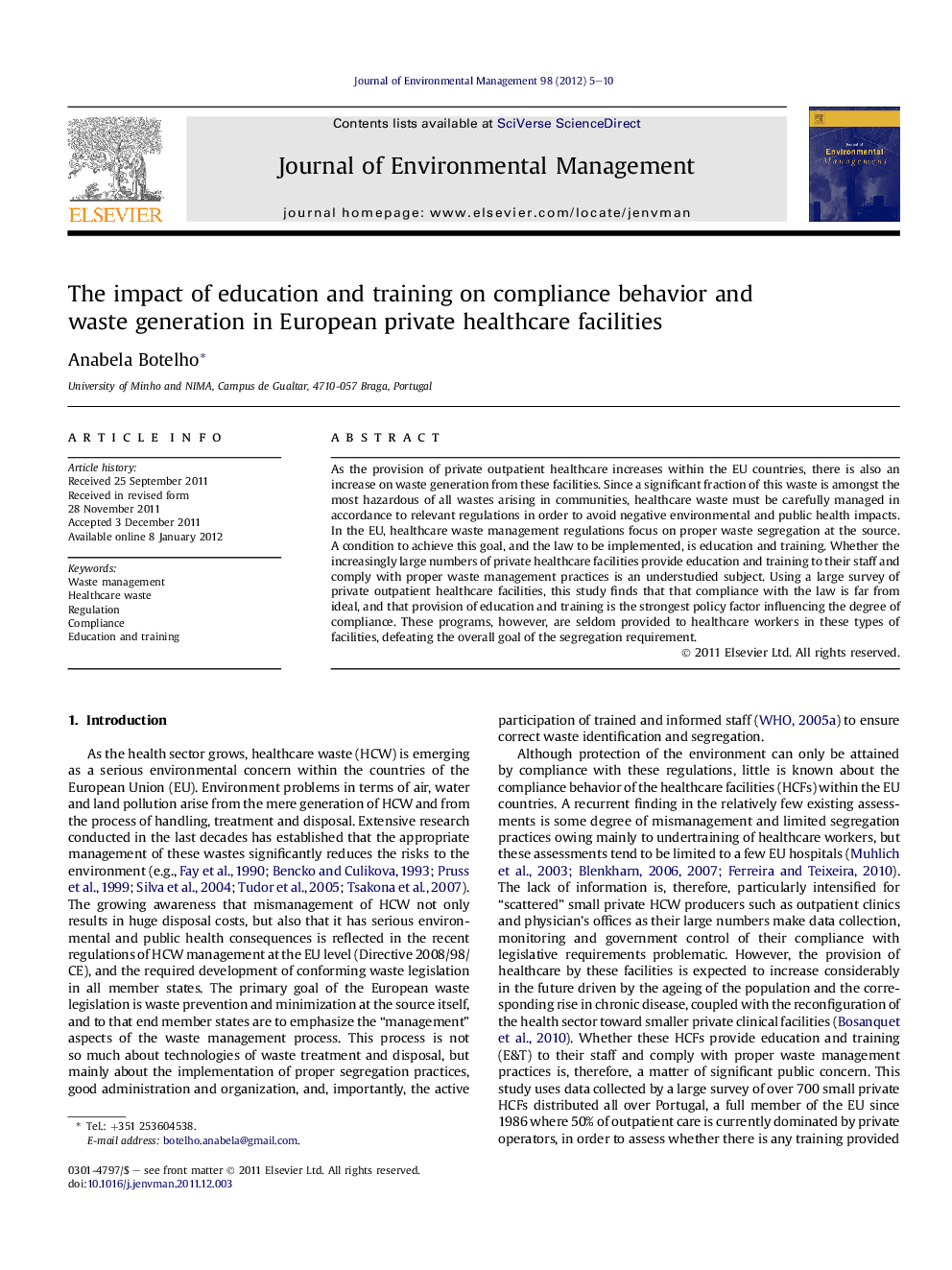 The impact of education and training on compliance behavior and waste generation in European private healthcare facilities