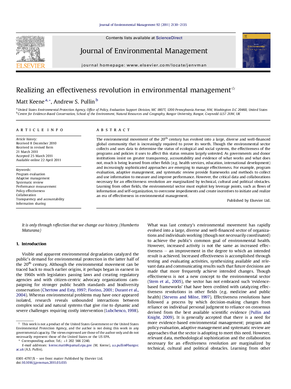 Realizing an effectiveness revolution in environmental management 