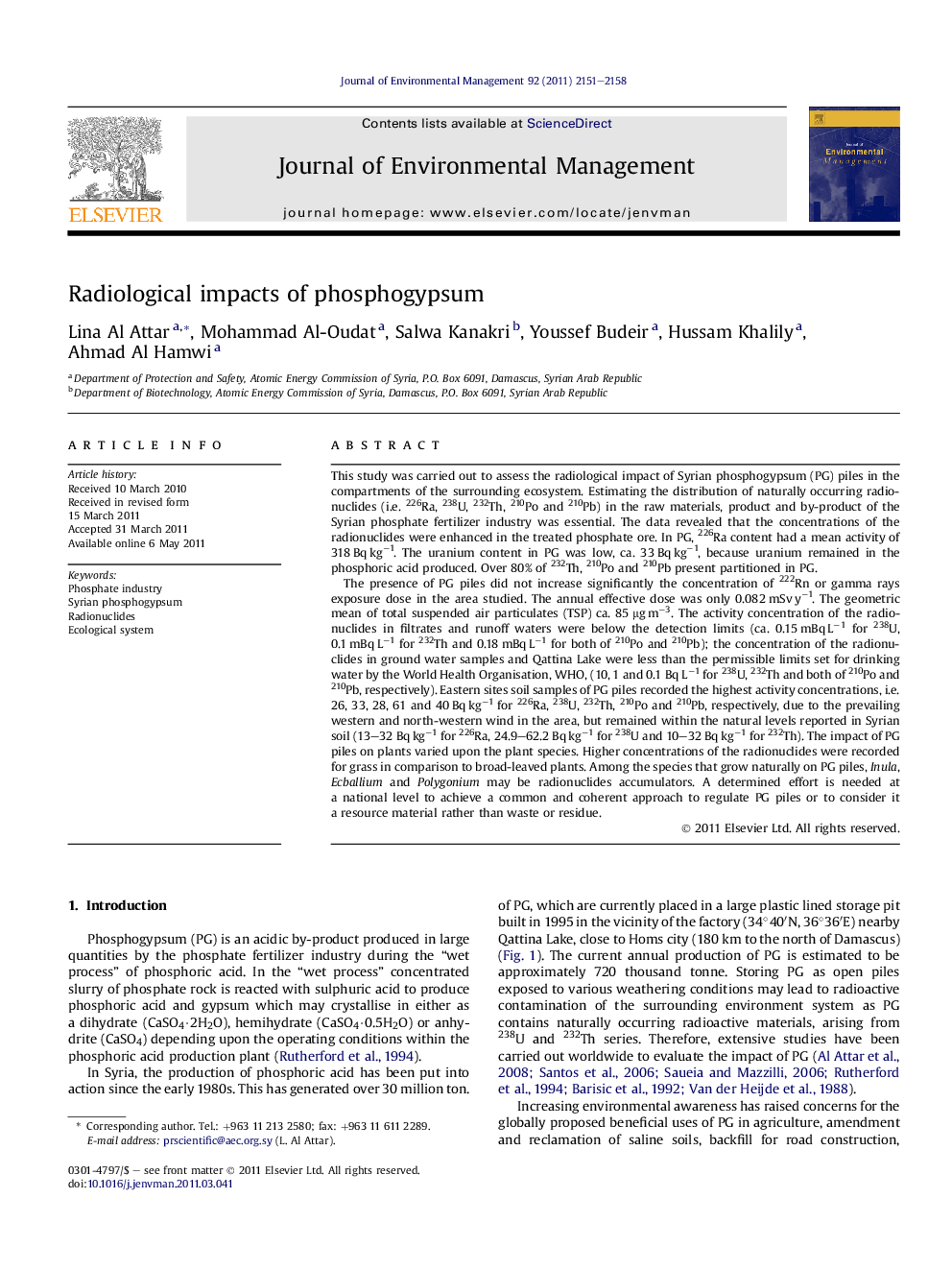 Radiological impacts of phosphogypsum