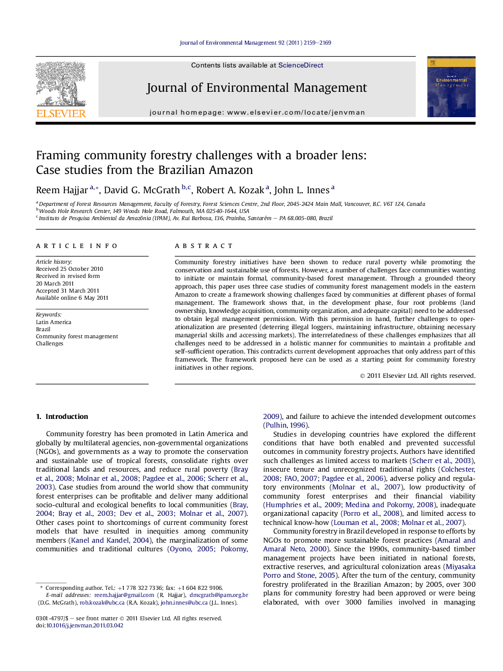 Framing community forestry challenges with a broader lens: Case studies from the Brazilian Amazon