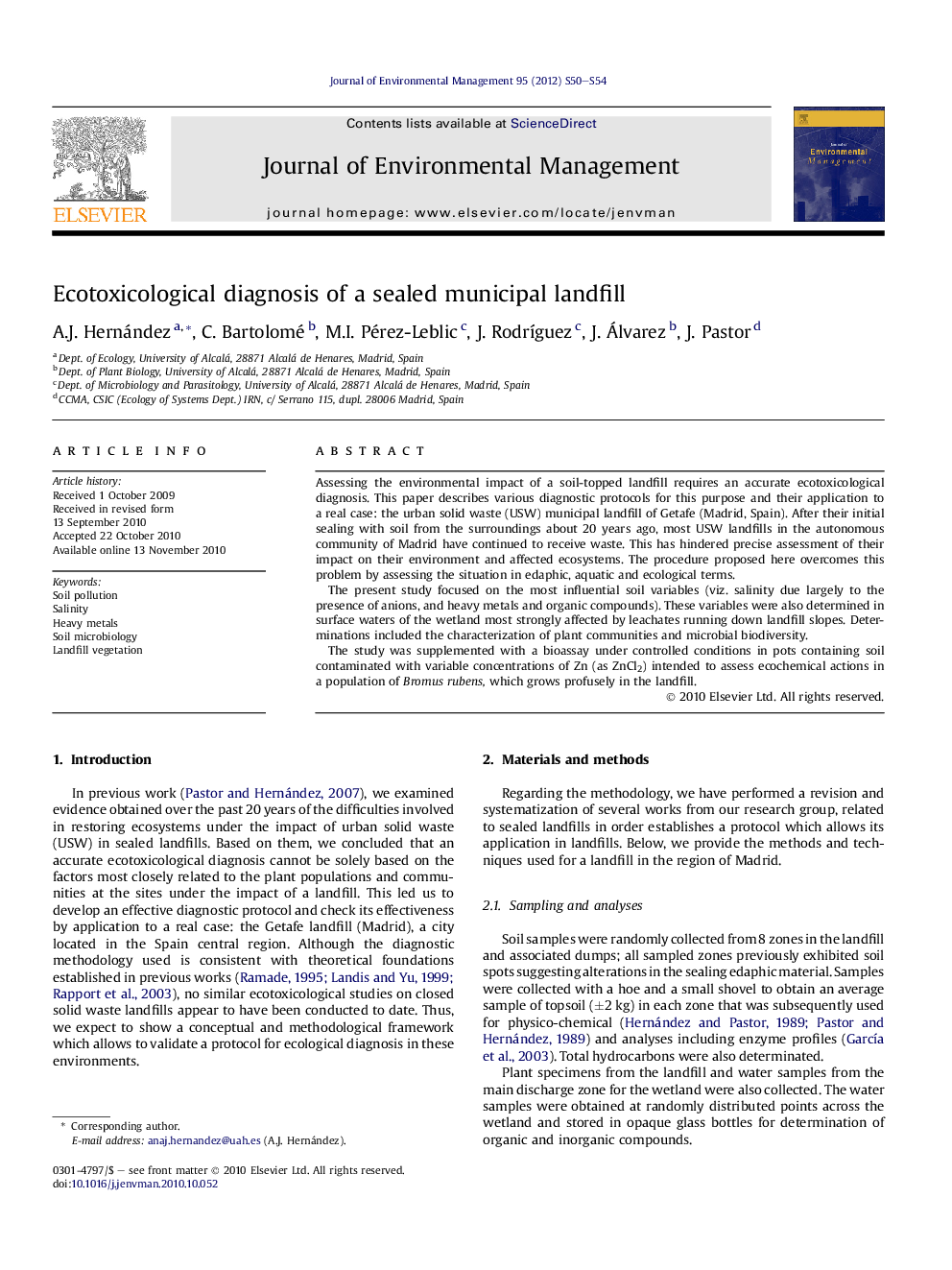 Ecotoxicological diagnosis of a sealed municipal landfill