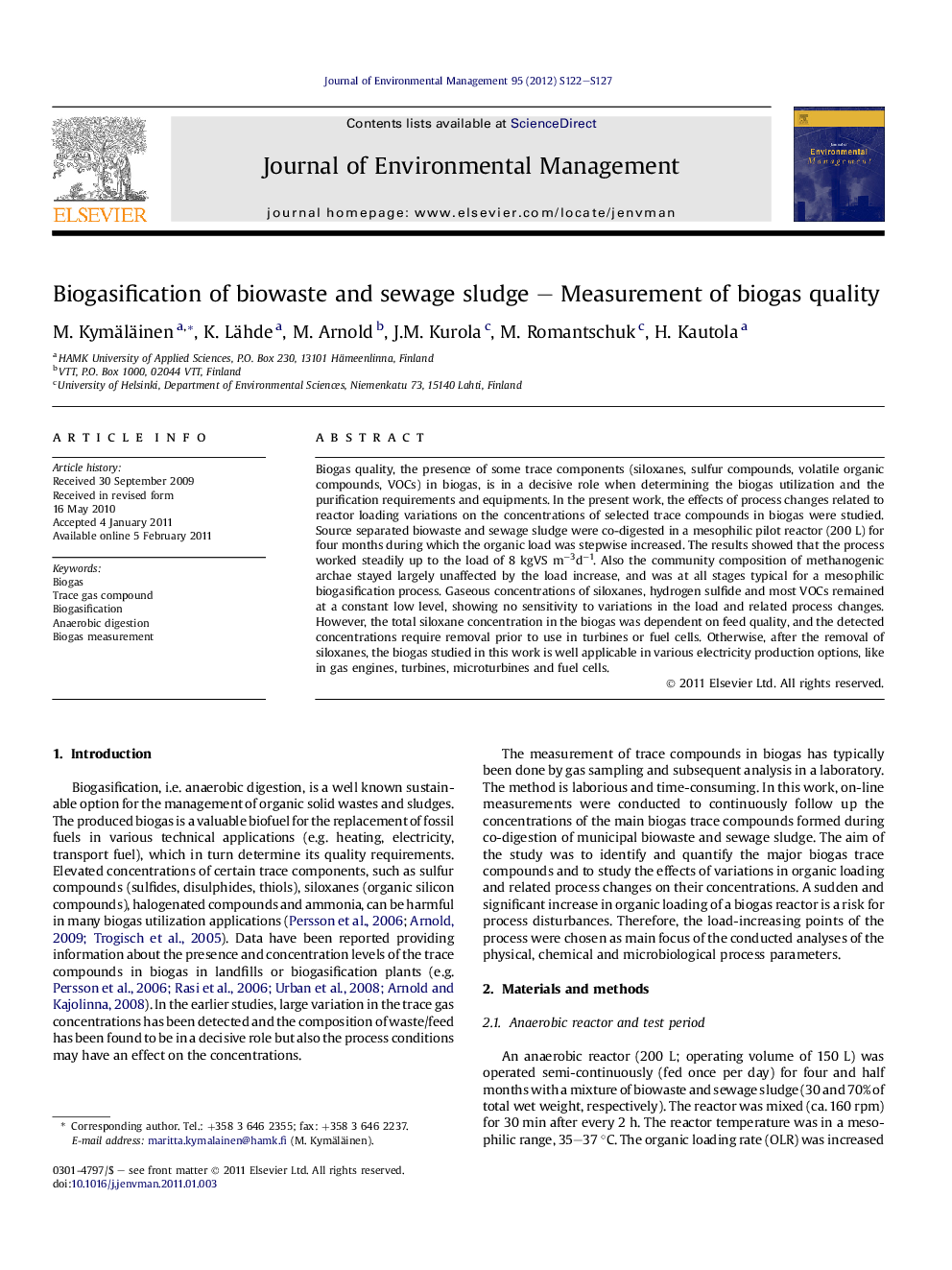 Biogasification of biowaste and sewage sludge – Measurement of biogas quality