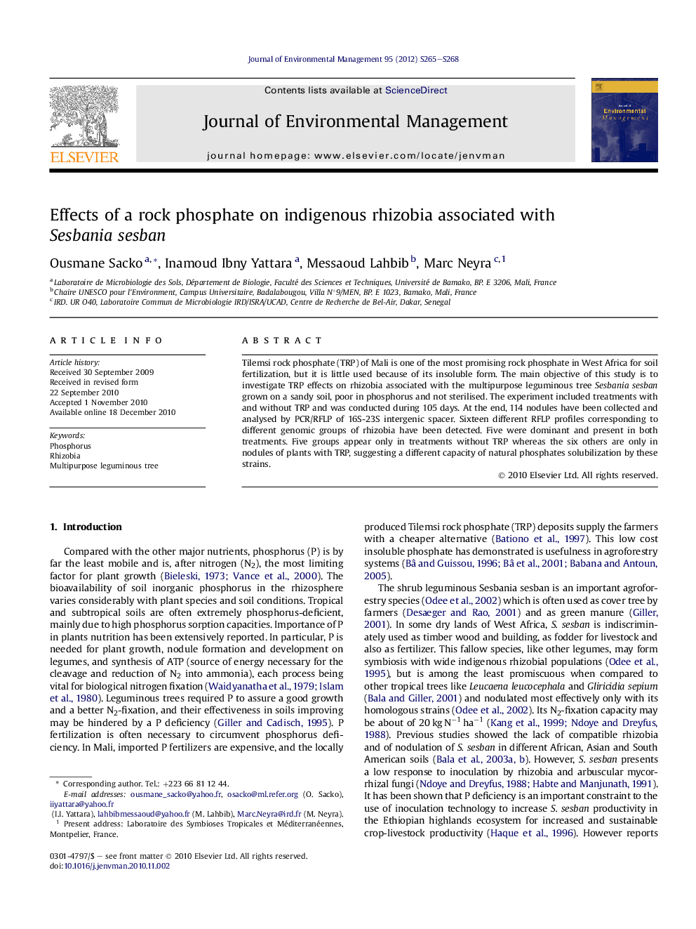 Effects of a rock phosphate on indigenous rhizobia associated with Sesbania sesban