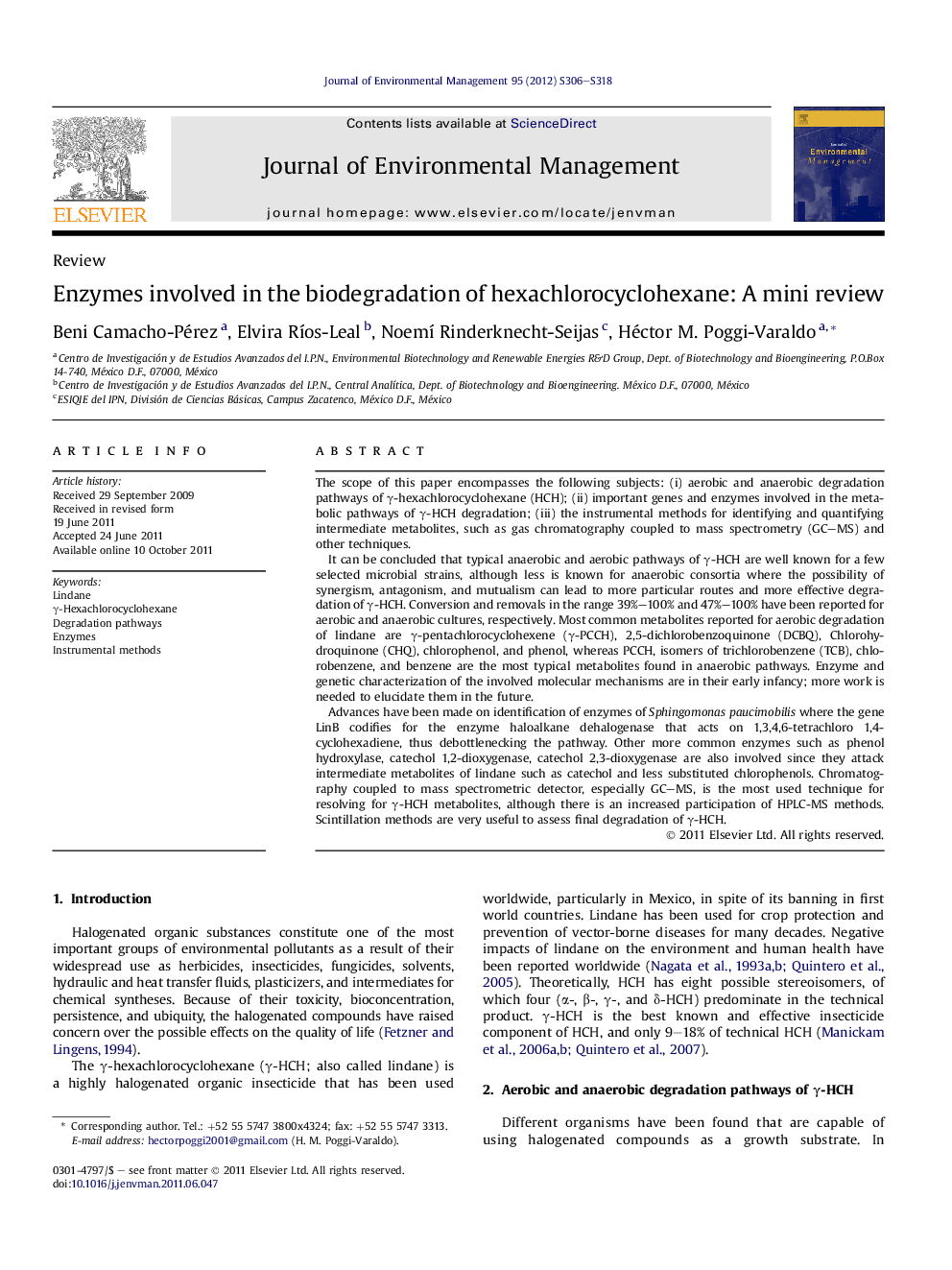 Enzymes involved in the biodegradation of hexachlorocyclohexane: A mini review