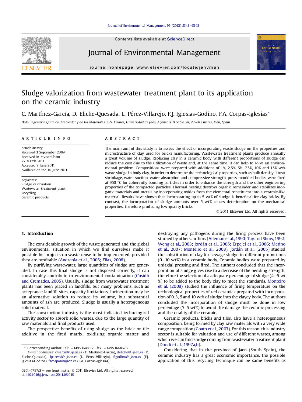 Sludge valorization from wastewater treatment plant to its application on the ceramic industry