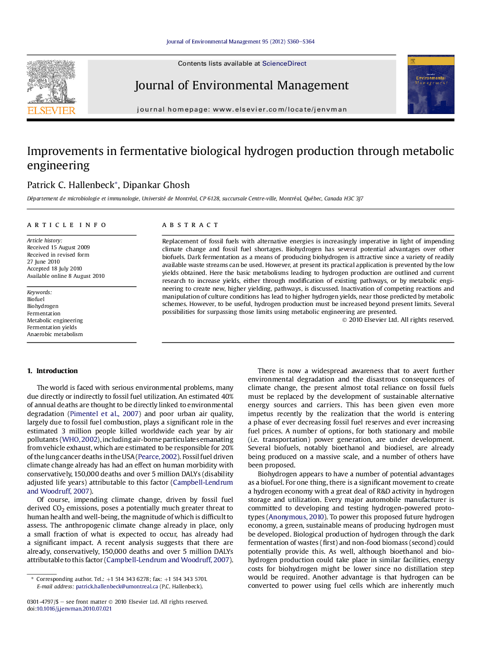 Improvements in fermentative biological hydrogen production through metabolic engineering