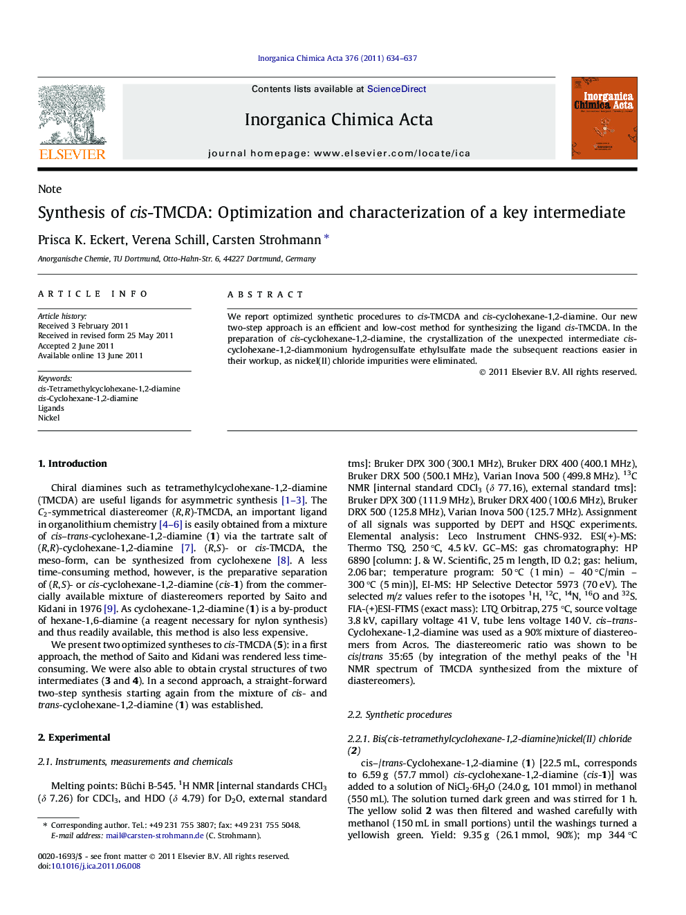 Synthesis of cis-TMCDA: Optimization and characterization of a key intermediate