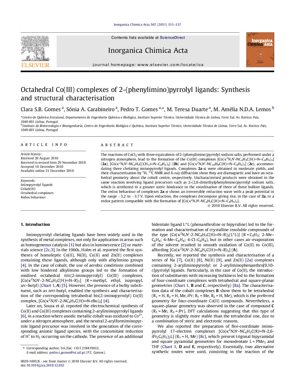 Octahedral Co(III) complexes of 2-(phenylimino)pyrrolyl ligands: Synthesis and structural characterisation