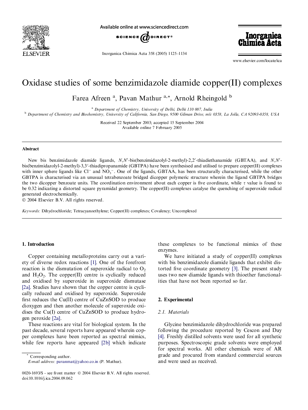 Oxidase studies of some benzimidazole diamide copper(II) complexes