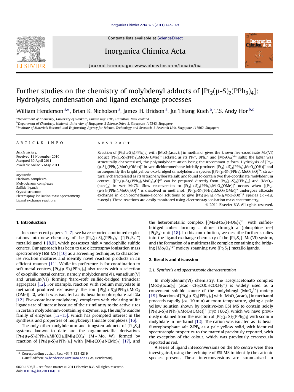 Further studies on the chemistry of molybdenyl adducts of [Pt2(Î¼-S)2(PPh3)4]: Hydrolysis, condensation and ligand exchange processes