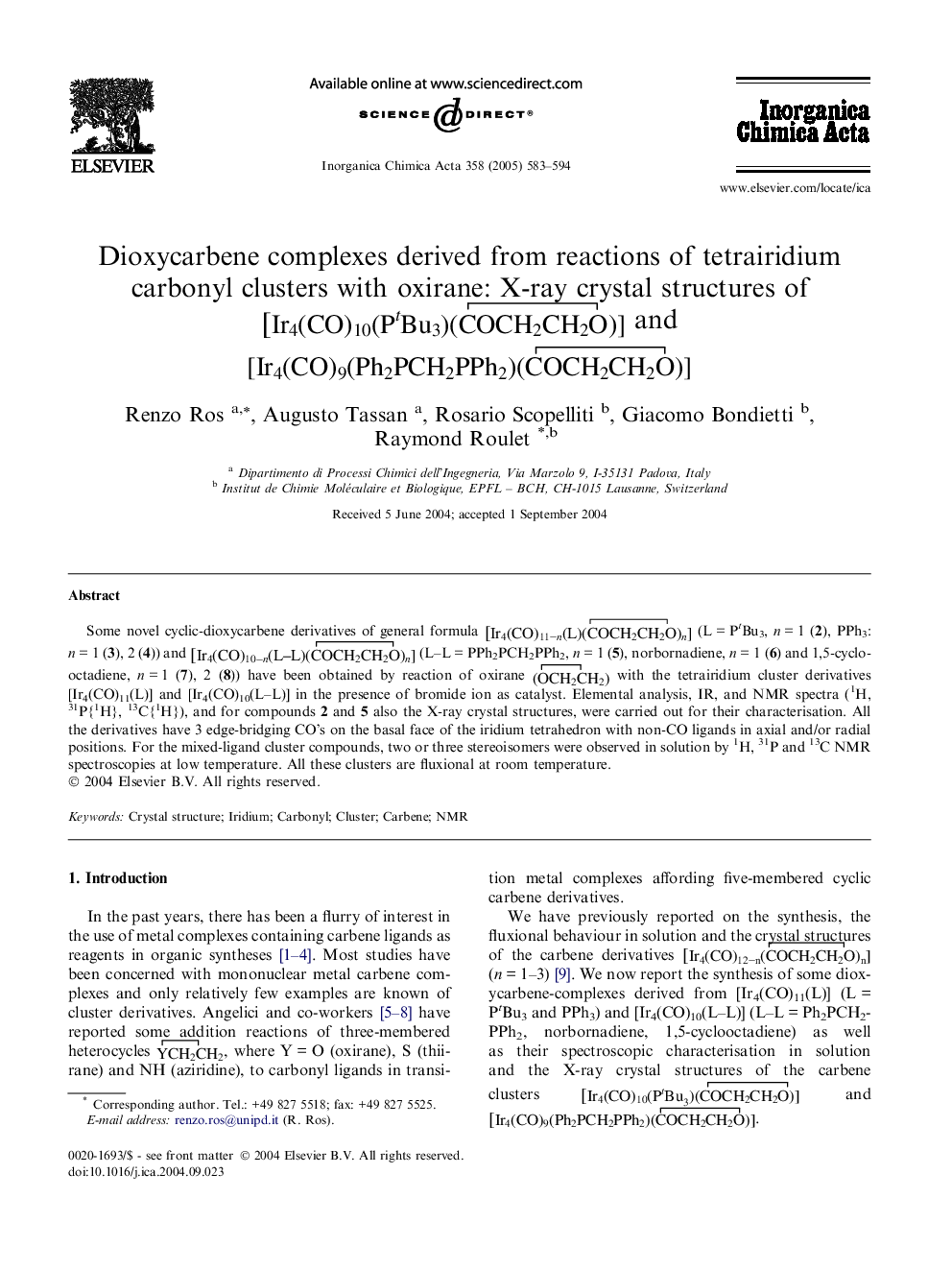 Dioxycarbene complexes derived from reactions of tetrairidium carbonyl clusters with oxirane: X-ray crystal structures of  and 