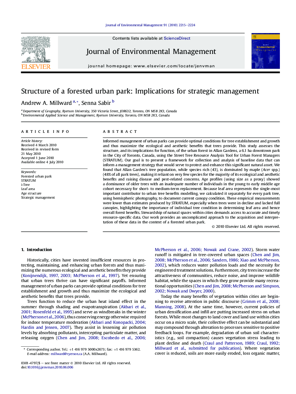 Structure of a forested urban park: Implications for strategic management