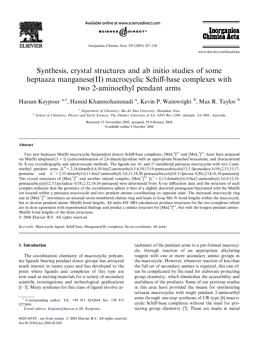 Synthesis, crystal structures and ab initio studies of some heptaaza manganese(II) macrocyclic Schiff-base complexes with two 2-aminoethyl pendant arms