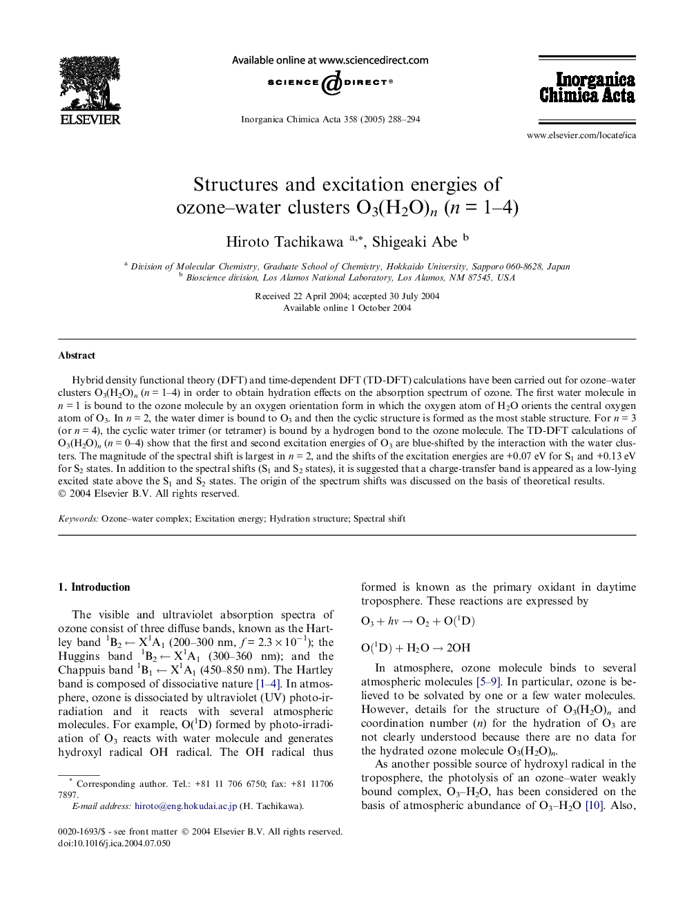 Structures and excitation energies of ozone-water clusters O3(H2O)n (nÂ =Â 1-4)