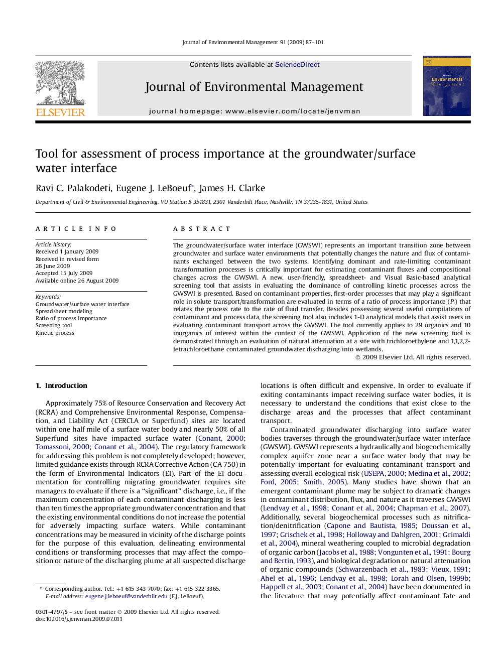 Tool for assessment of process importance at the groundwater/surface water interface