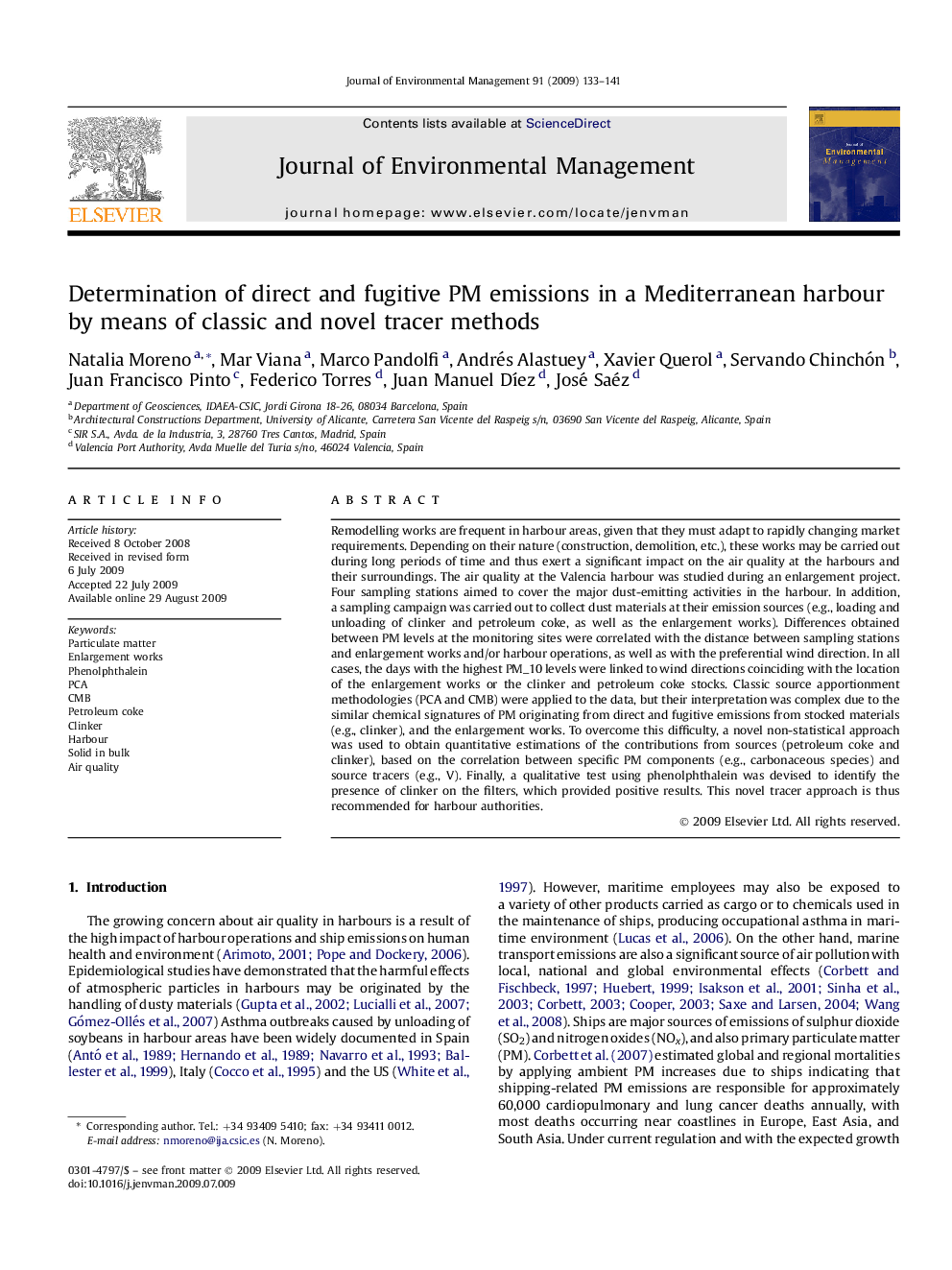 Determination of direct and fugitive PM emissions in a Mediterranean harbour by means of classic and novel tracer methods