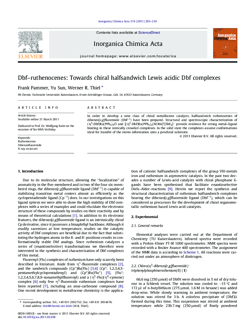 عکس صفحه اول مقاله: Dbf-ruthenocenes: Towards chiral halfsandwich Lewis acidic Dbf complexes Dbf-ruthenocenes: Towards chiral halfsandwich Lewis acidic Dbf complexes