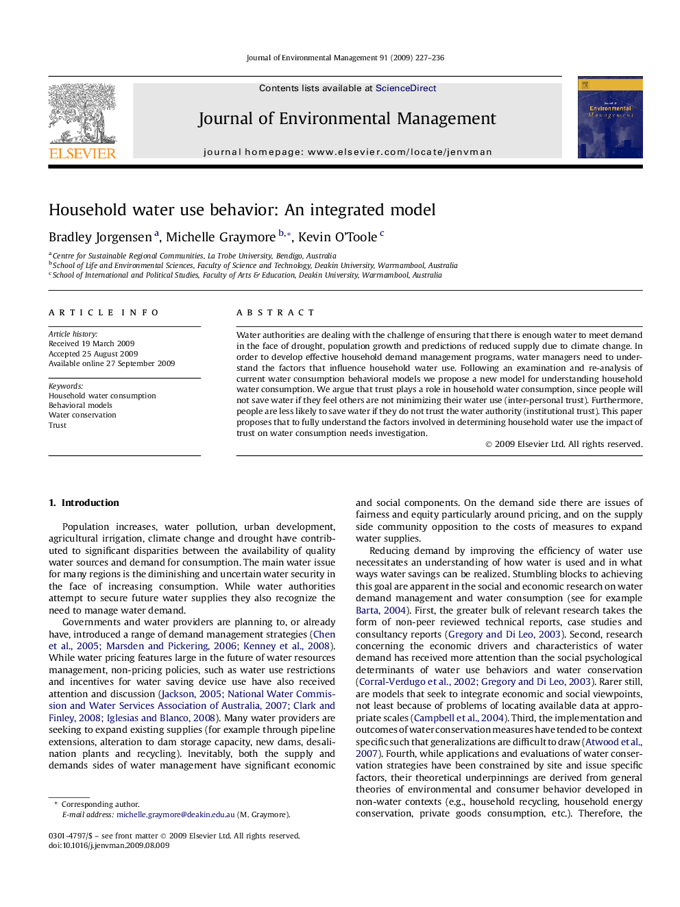 Household water use behavior: An integrated model