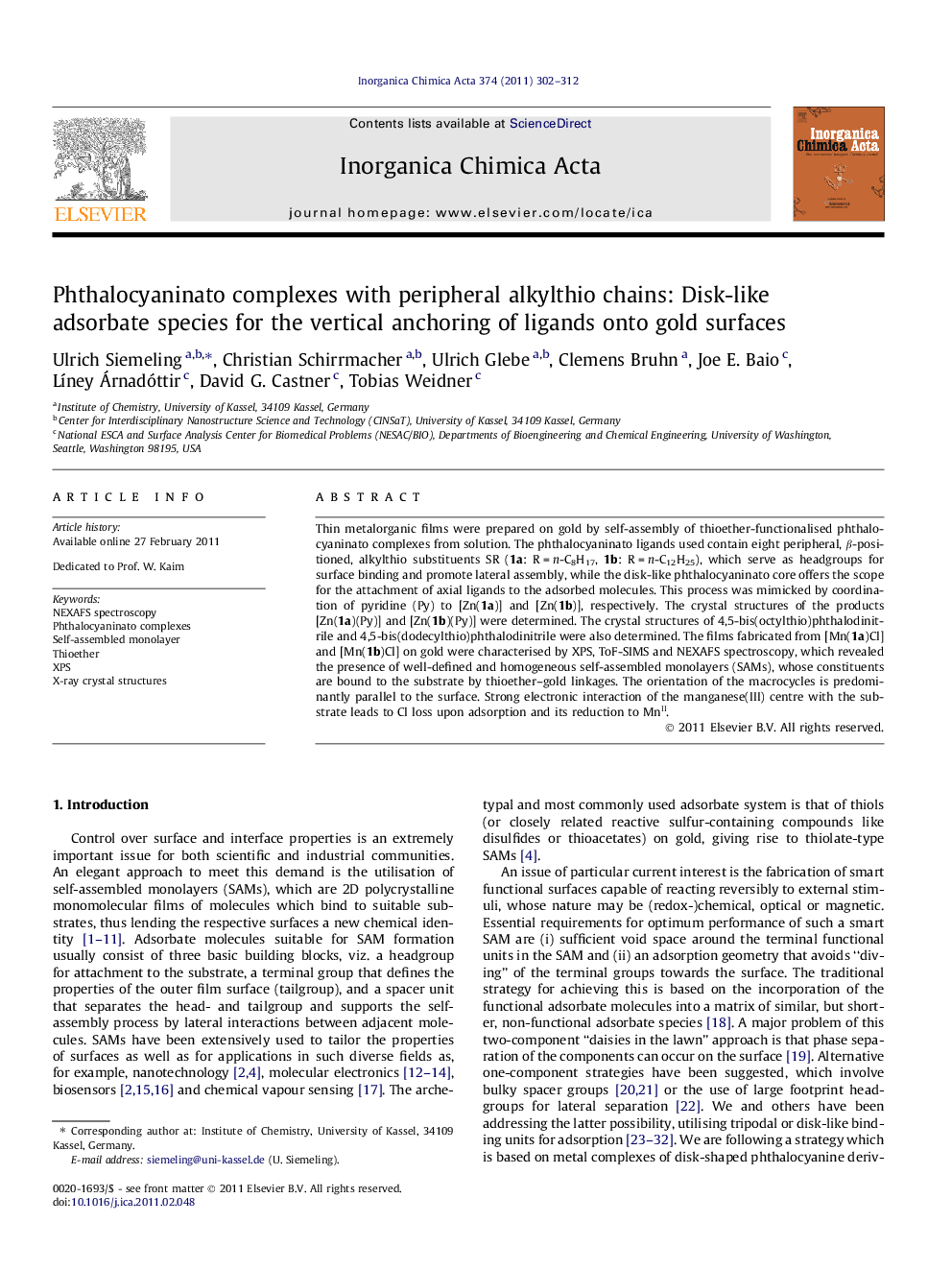 Phthalocyaninato complexes with peripheral alkylthio chains: Disk-like adsorbate species for the vertical anchoring of ligands onto gold surfaces