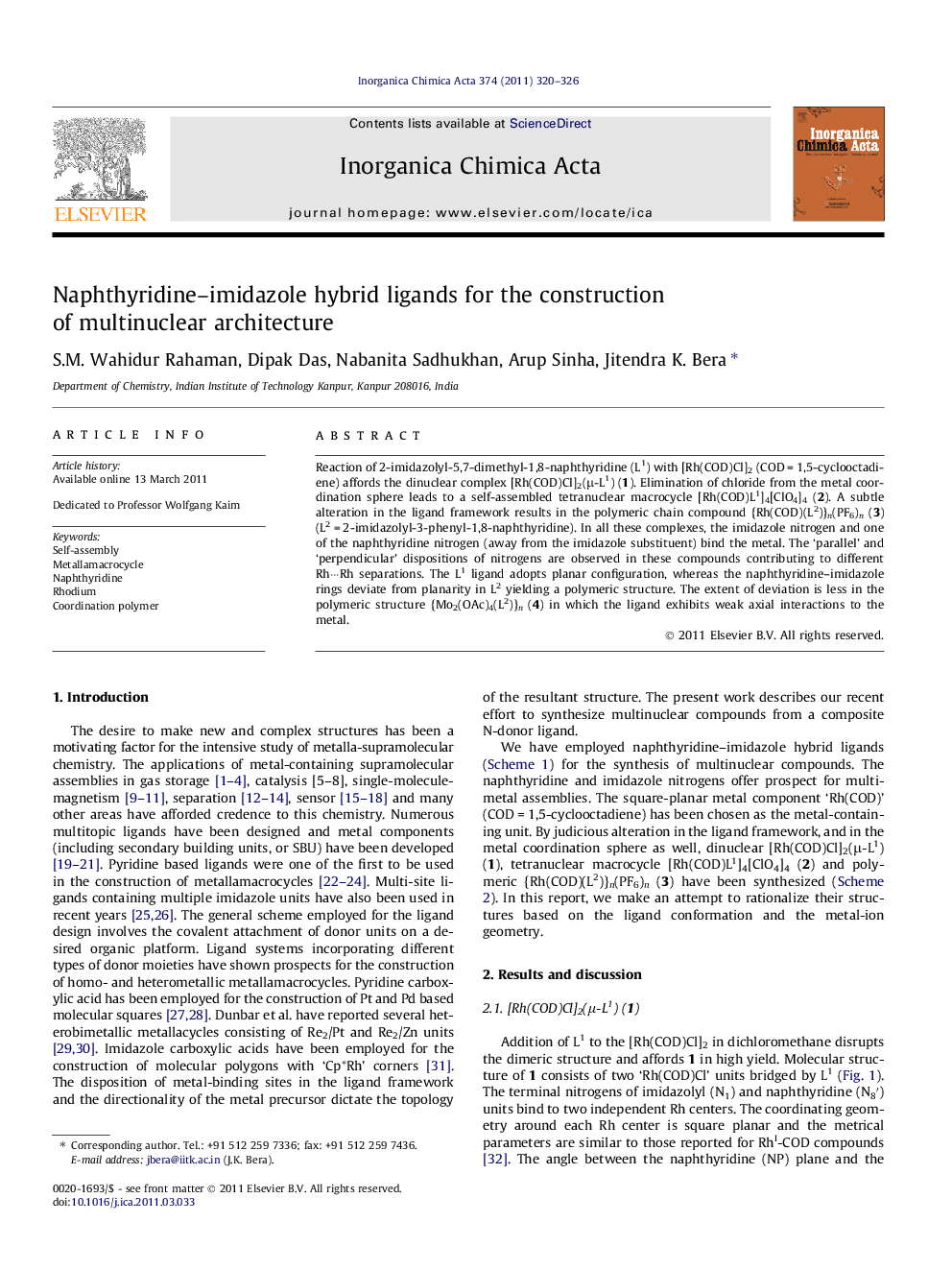 Naphthyridine-imidazole hybrid ligands for the construction of multinuclear architecture