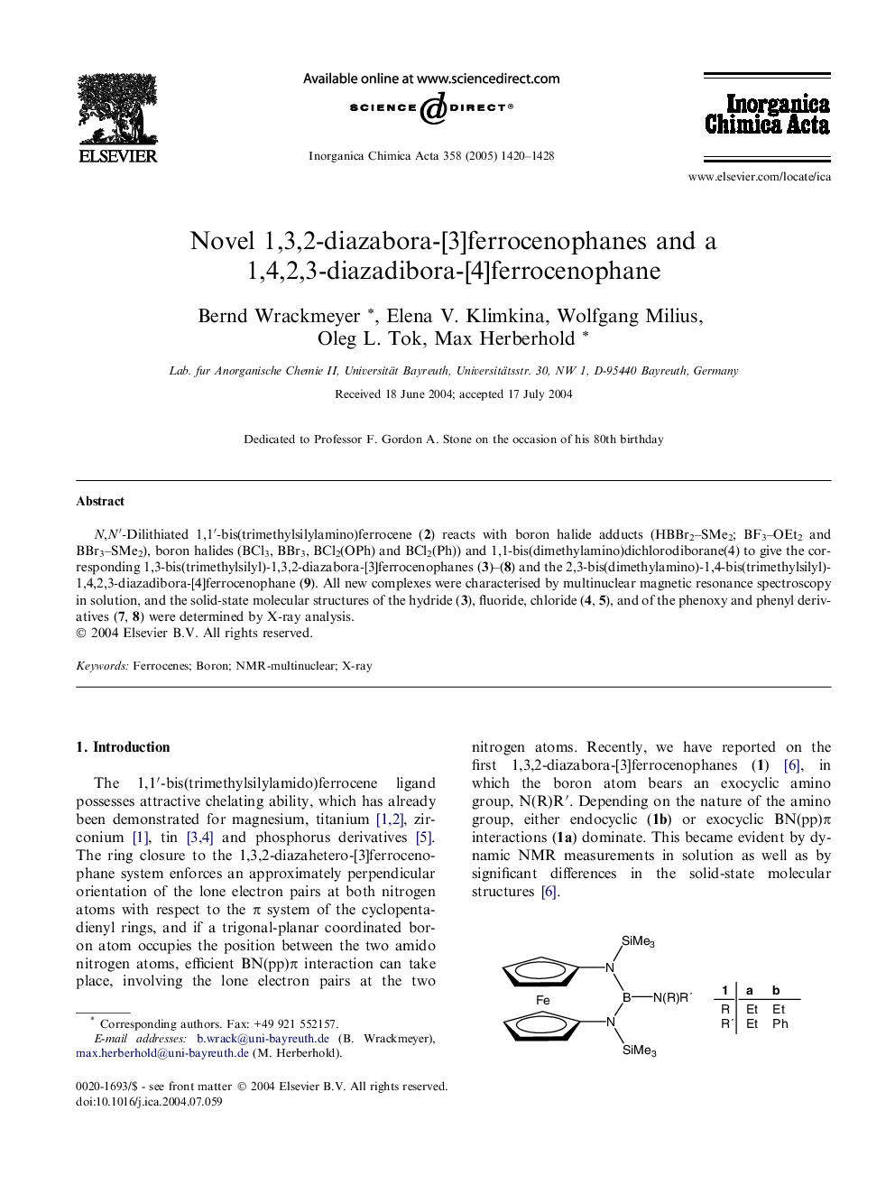 Novel 1,3,2-diazabora-[3]ferrocenophanes and a 1,4,2,3-diazadibora-[4]ferrocenophane