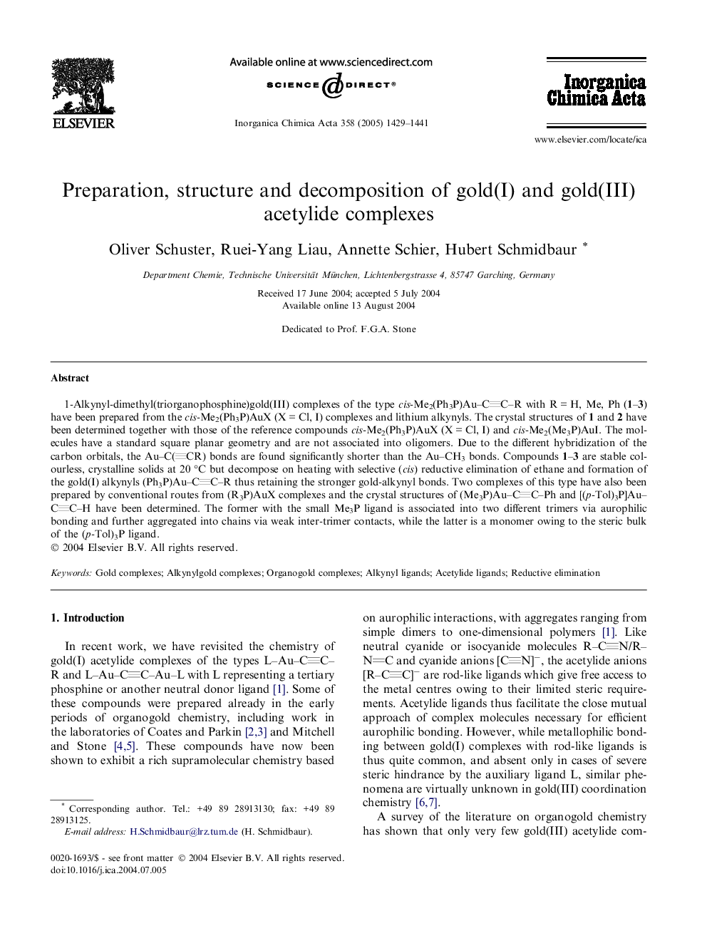 عکس صفحه اول مقاله: Preparation, structure and decomposition of gold(I) and gold(III) acetylide complexes Preparation, structure and decomposition of gold(I) and gold(III) acetylide complexes
