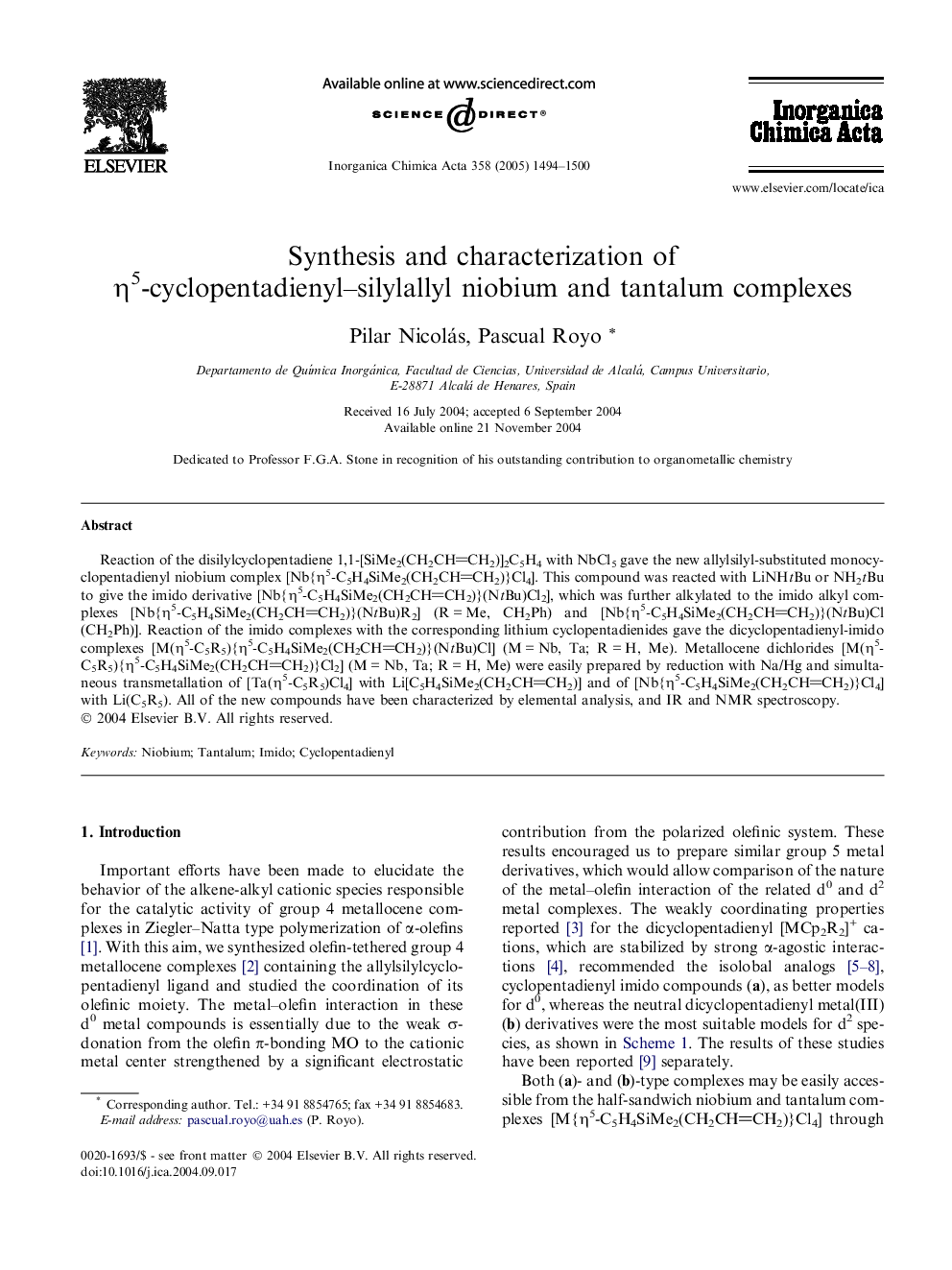 Synthesis and characterization of Î·5-cyclopentadienyl-silylallyl niobium and tantalum complexes