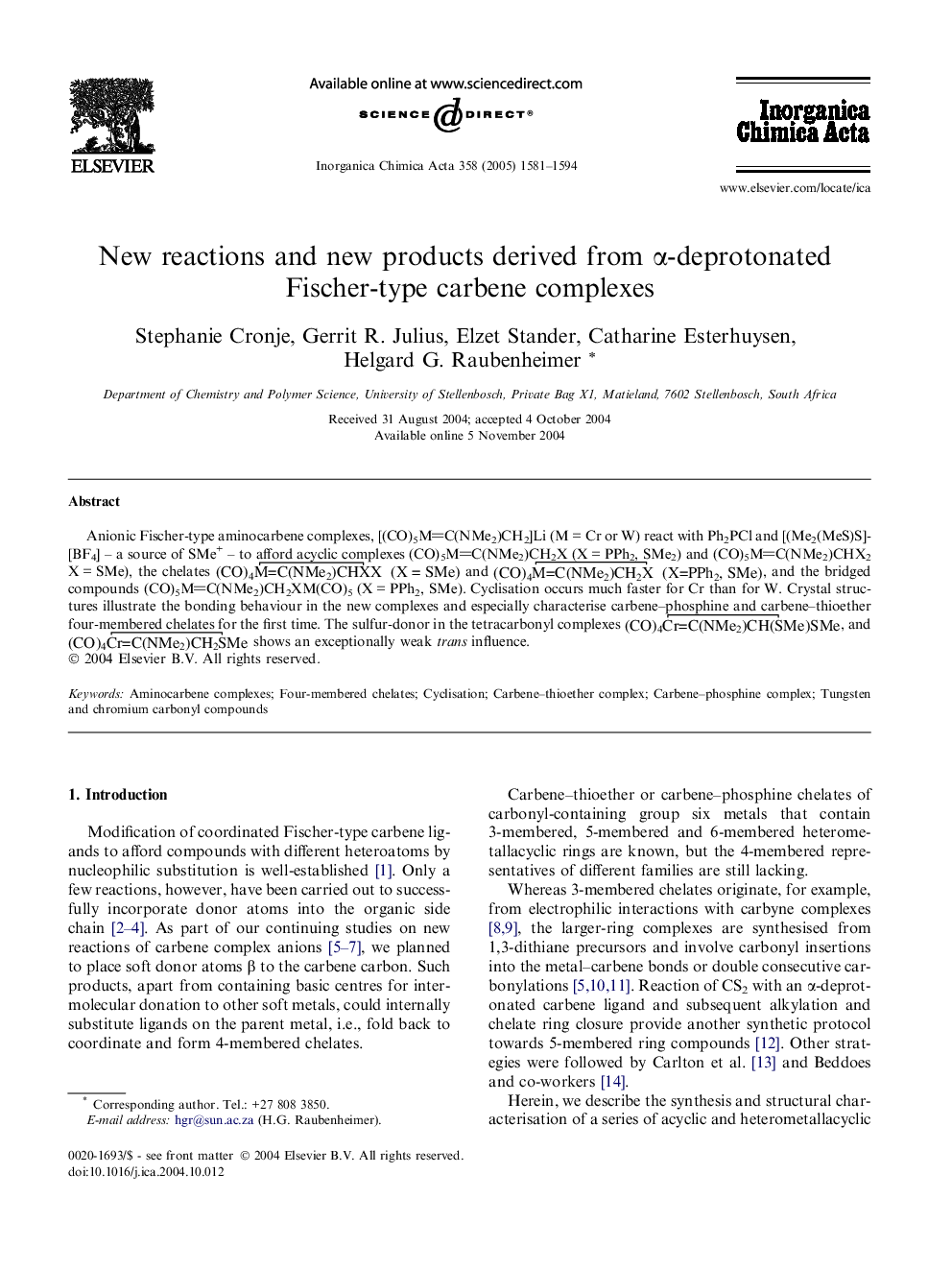 New reactions and new products derived from Î±-deprotonated Fischer-type carbene complexes