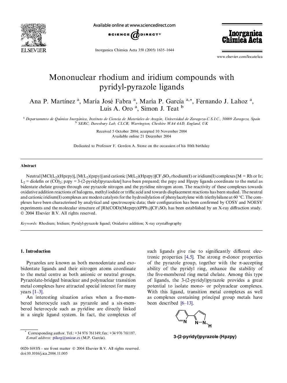 Mononuclear rhodium and iridium compounds with pyridyl-pyrazole ligands