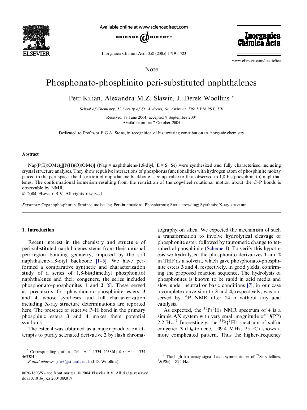 عکس صفحه اول مقاله: Phosphonato-phosphinito peri-substituted naphthalenes Phosphonato-phosphinito peri-substituted naphthalenes