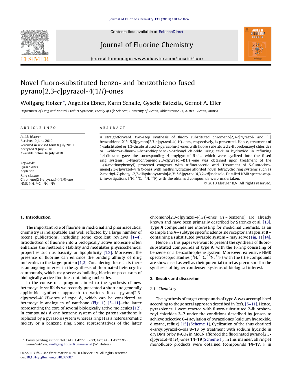 Novel fluoro-substituted benzo- and benzothieno fused pyrano[2,3-c]pyrazol-4(1H)-ones