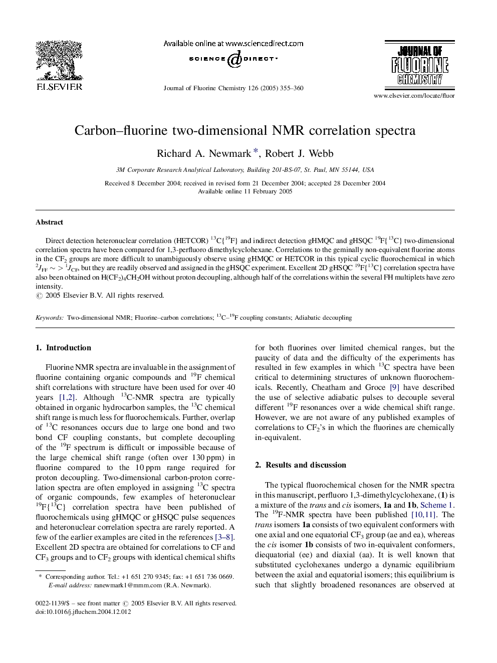 Carbon-fluorine two-dimensional NMR correlation spectra