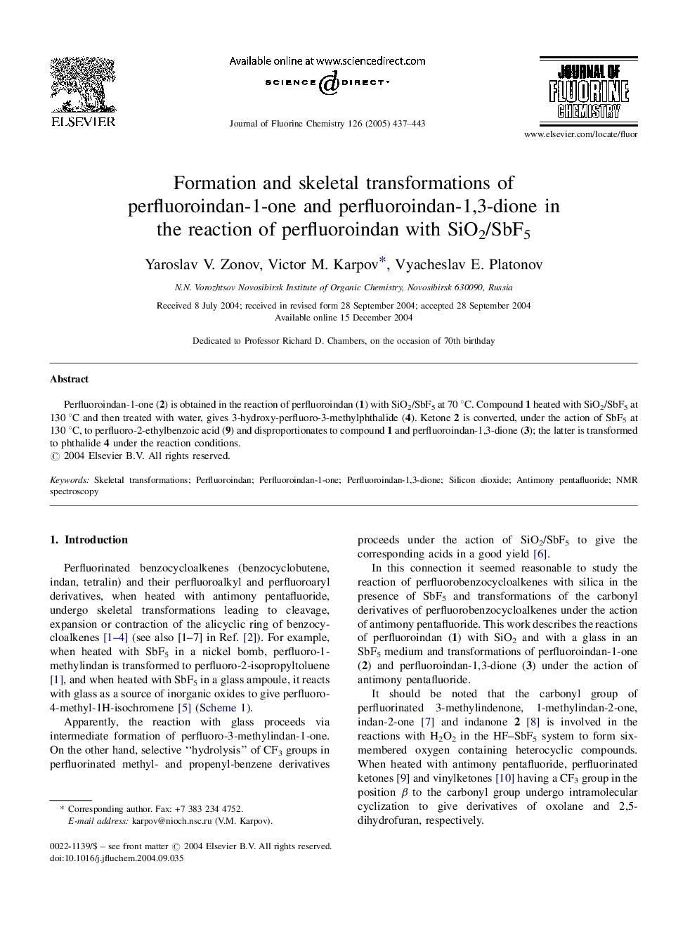 Formation and skeletal transformations of perfluoroindan-1-one and perfluoroindan-1,3-dione in the reaction of perfluoroindan with SiO2/SbF5