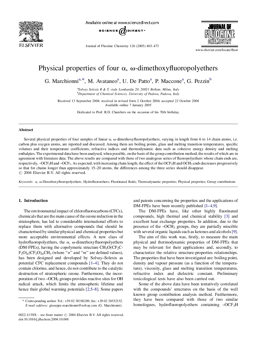 Physical properties of four Î±, Ï-dimethoxyfluoropolyethers