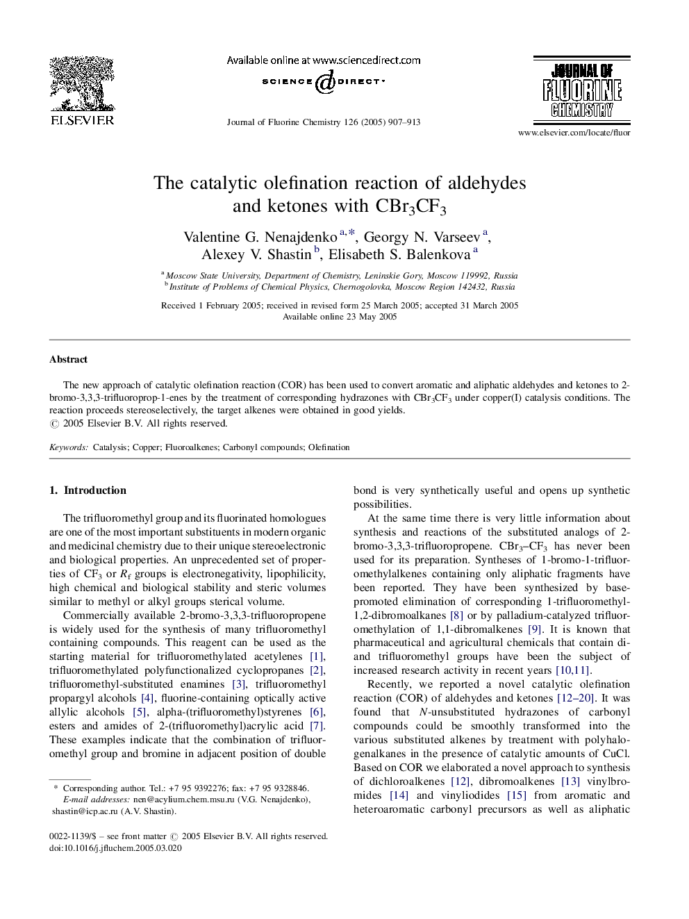 The catalytic olefination reaction of aldehydes and ketones with CBr3CF3