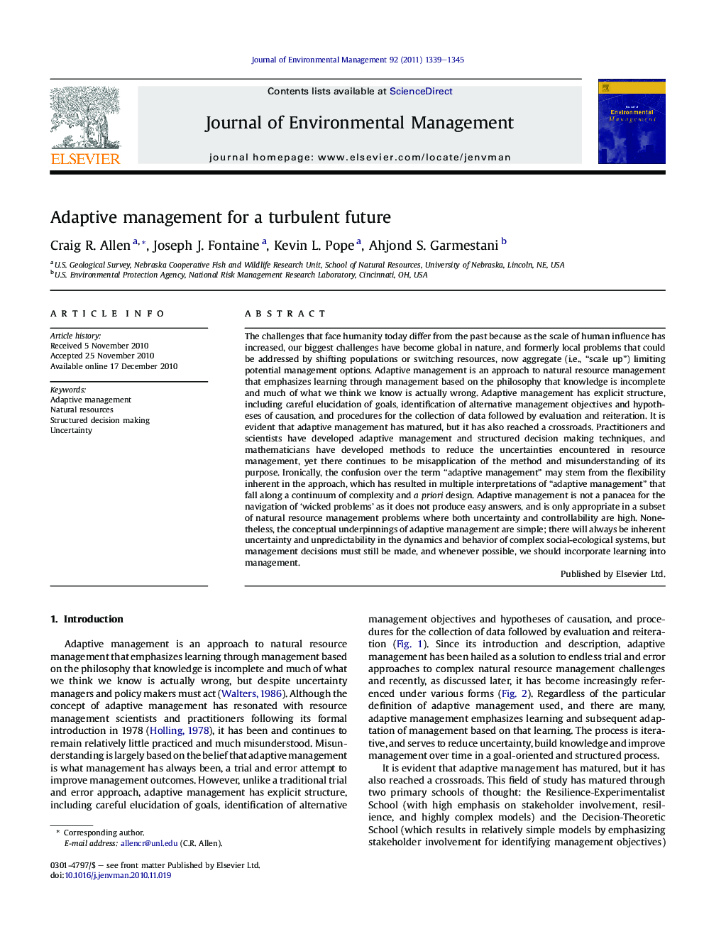 Adaptive management for a turbulent future