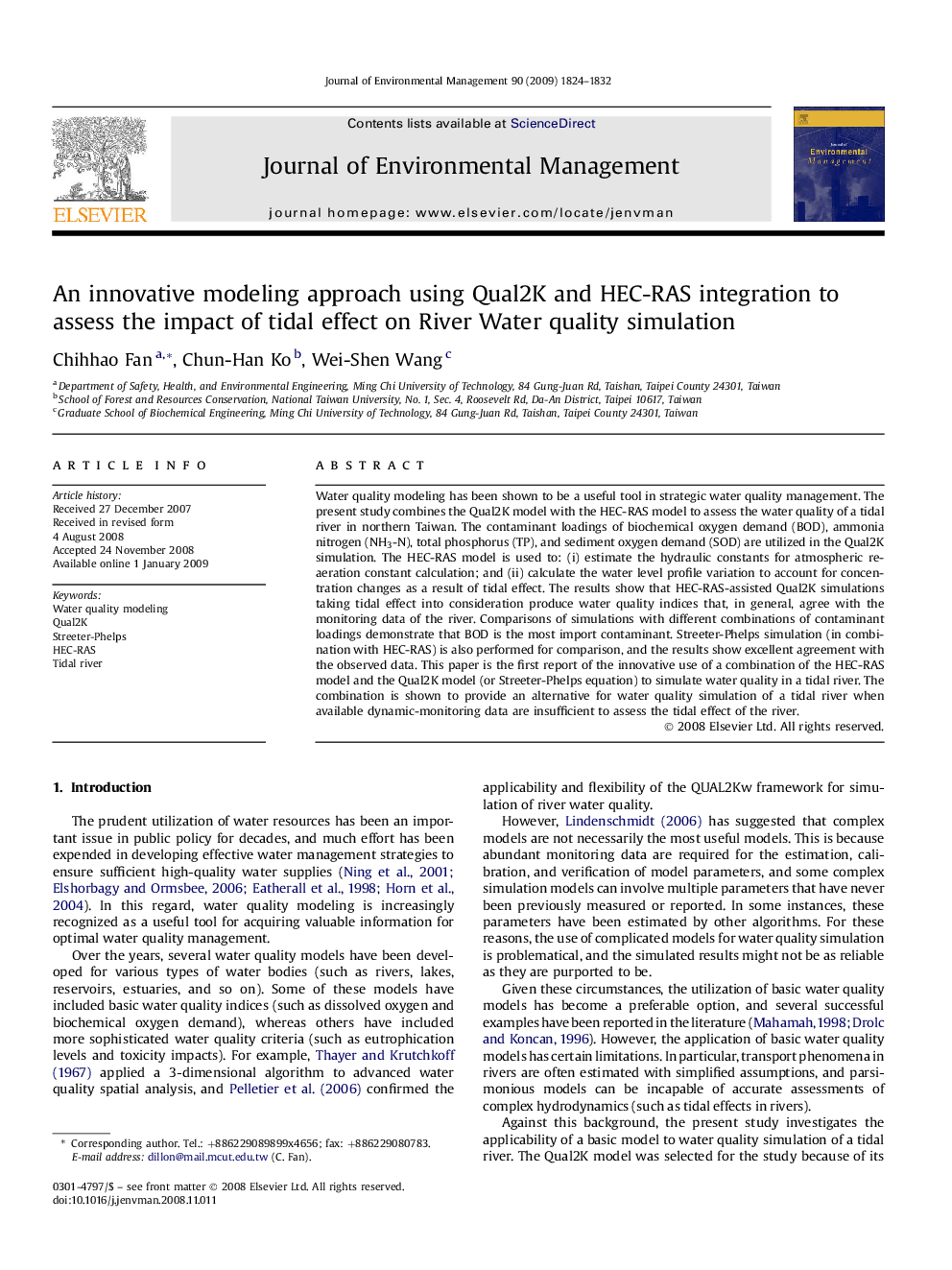 An innovative modeling approach using Qual2K and HEC-RAS integration to assess the impact of tidal effect on River Water quality simulation