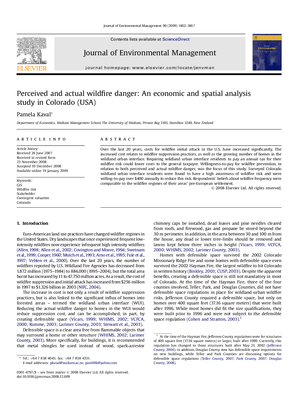 Perceived and actual wildfire danger: An economic and spatial analysis study in Colorado (USA)