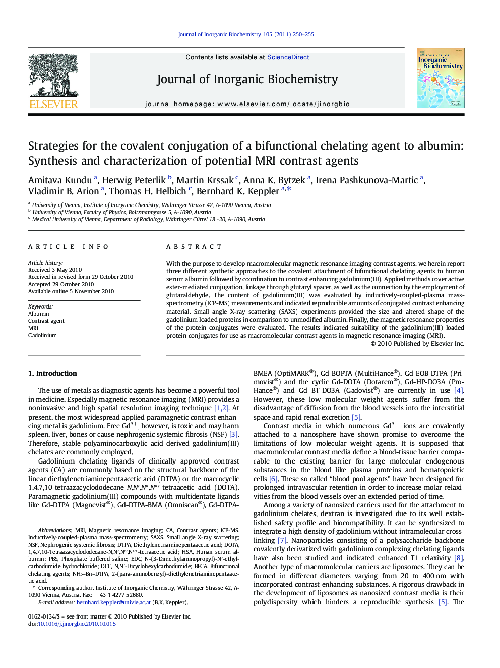 Strategies for the covalent conjugation of a bifunctional chelating agent to albumin: Synthesis and characterization of potential MRI contrast agents