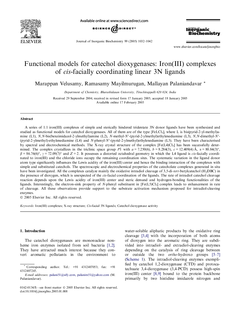 Functional models for catechol dioxygenases: Iron(III) complexes of cis-facially coordinating linear 3N ligands