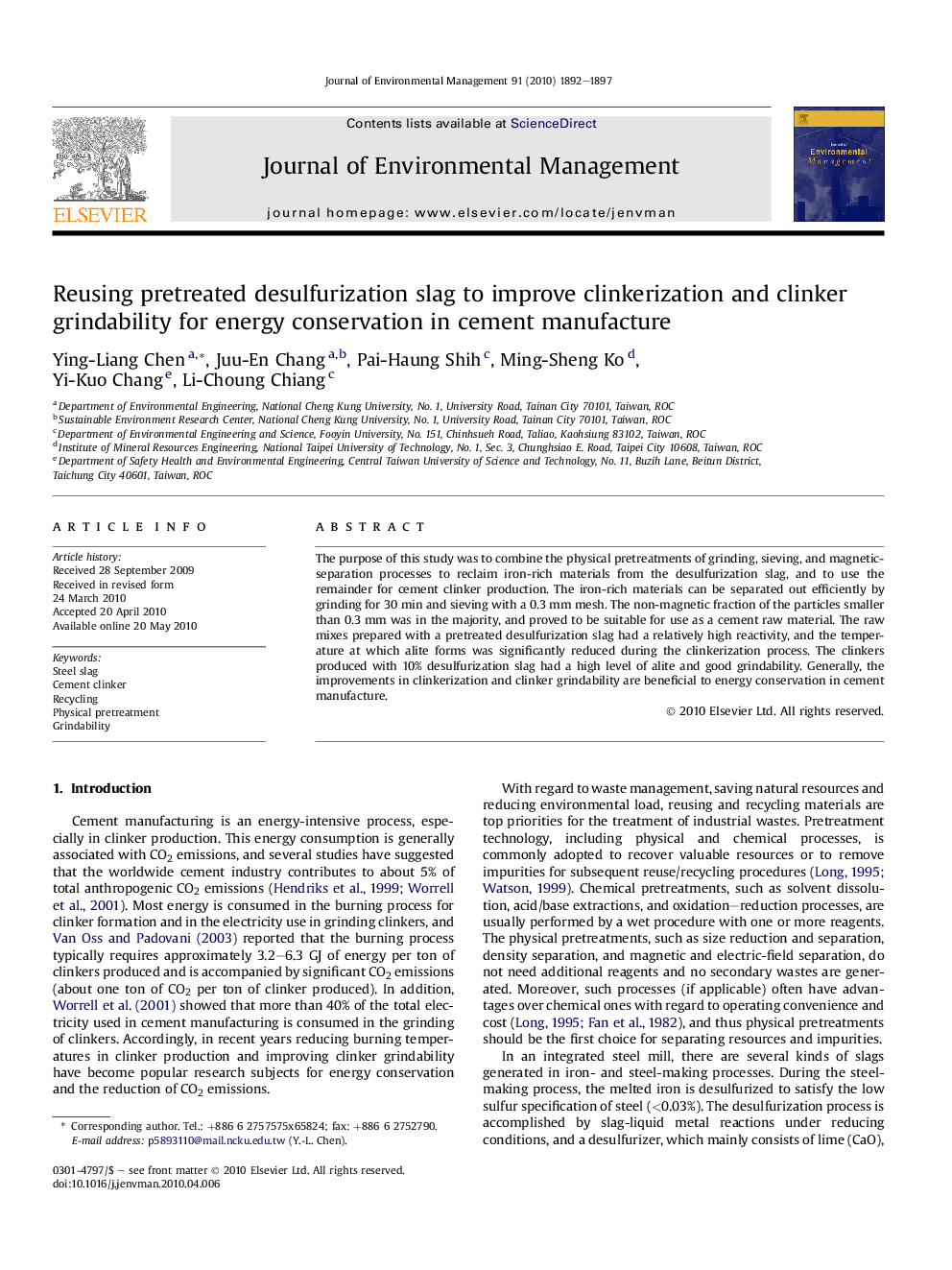 Reusing pretreated desulfurization slag to improve clinkerization and clinker grindability for energy conservation in cement manufacture