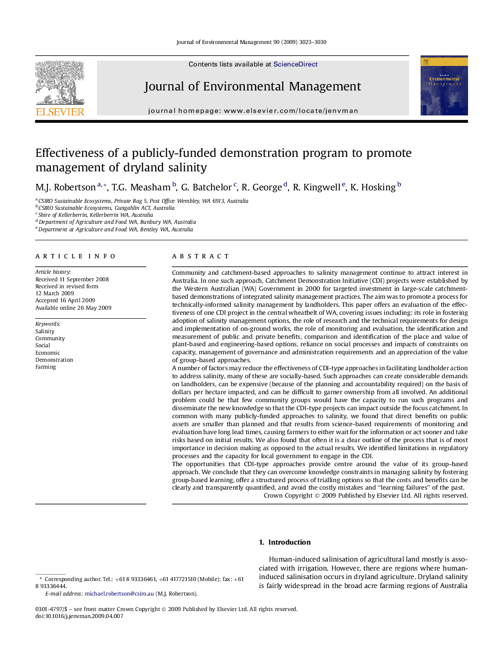 Effectiveness of a publicly-funded demonstration program to promote management of dryland salinity