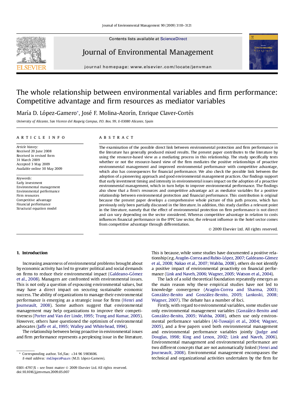 The whole relationship between environmental variables and firm performance: Competitive advantage and firm resources as mediator variables