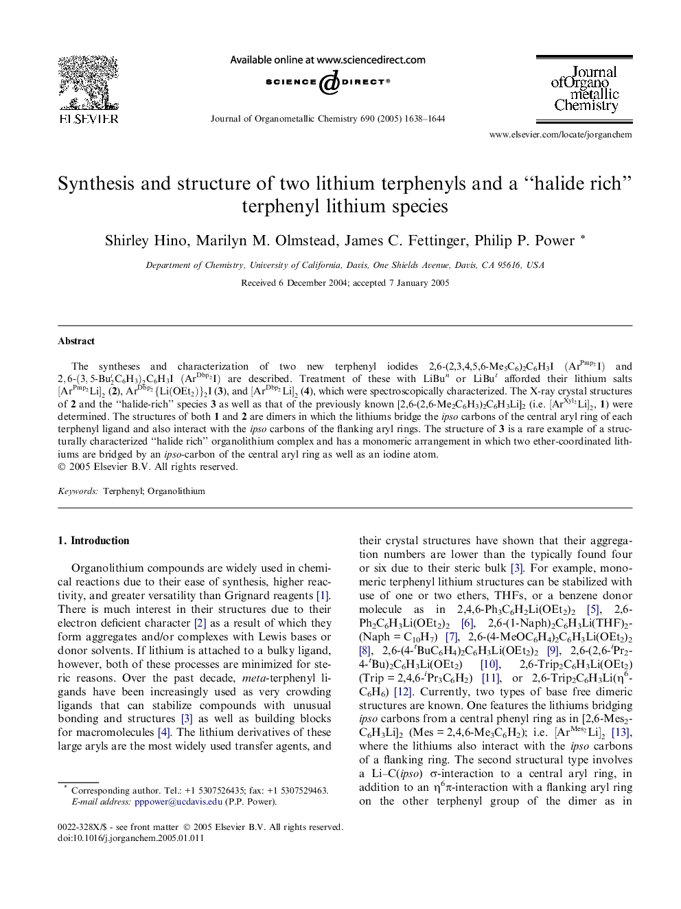 Synthesis and structure of two lithium terphenyls and a “halide rich” terphenyl lithium species