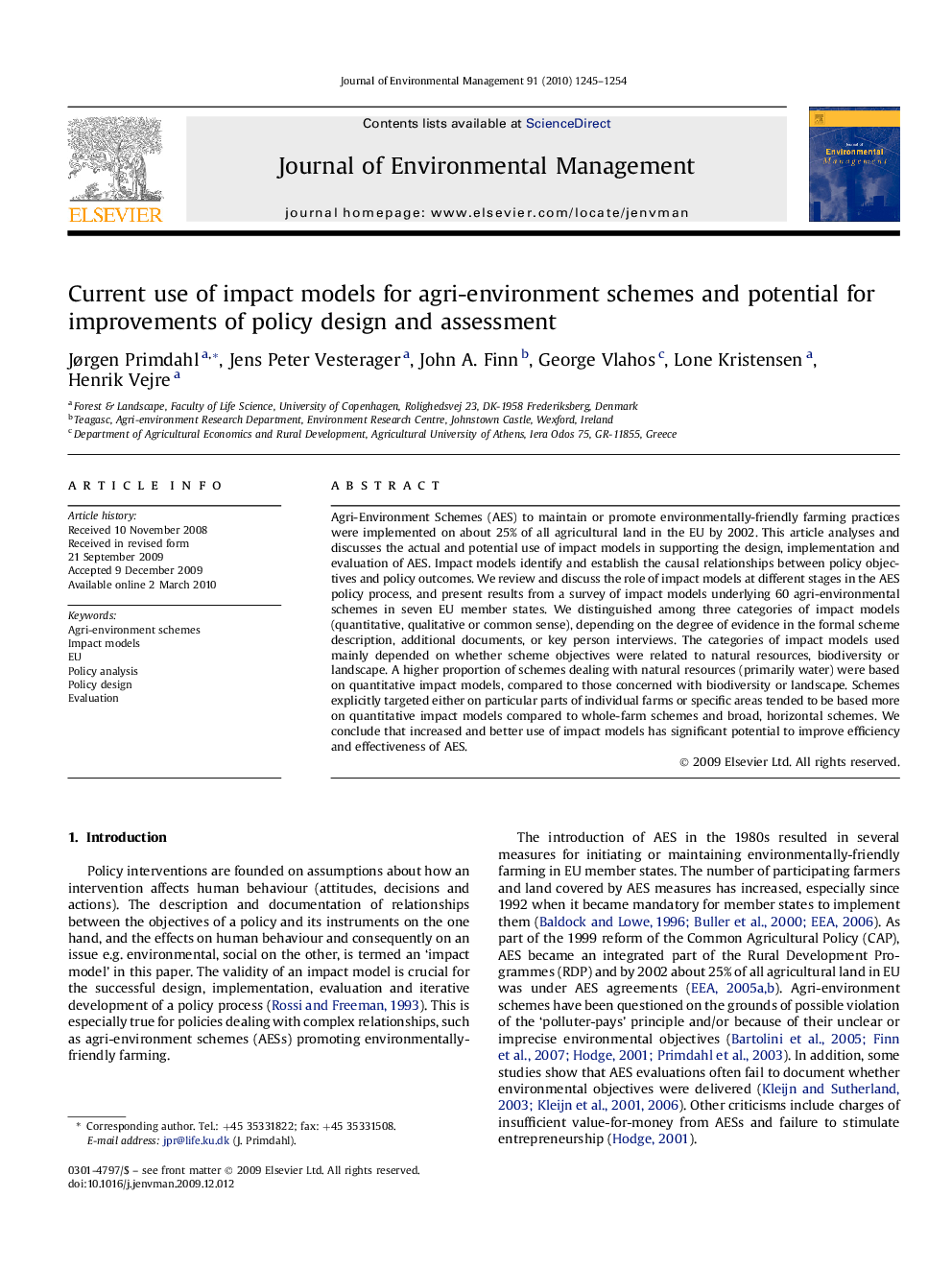 Current use of impact models for agri-environment schemes and potential for improvements of policy design and assessment