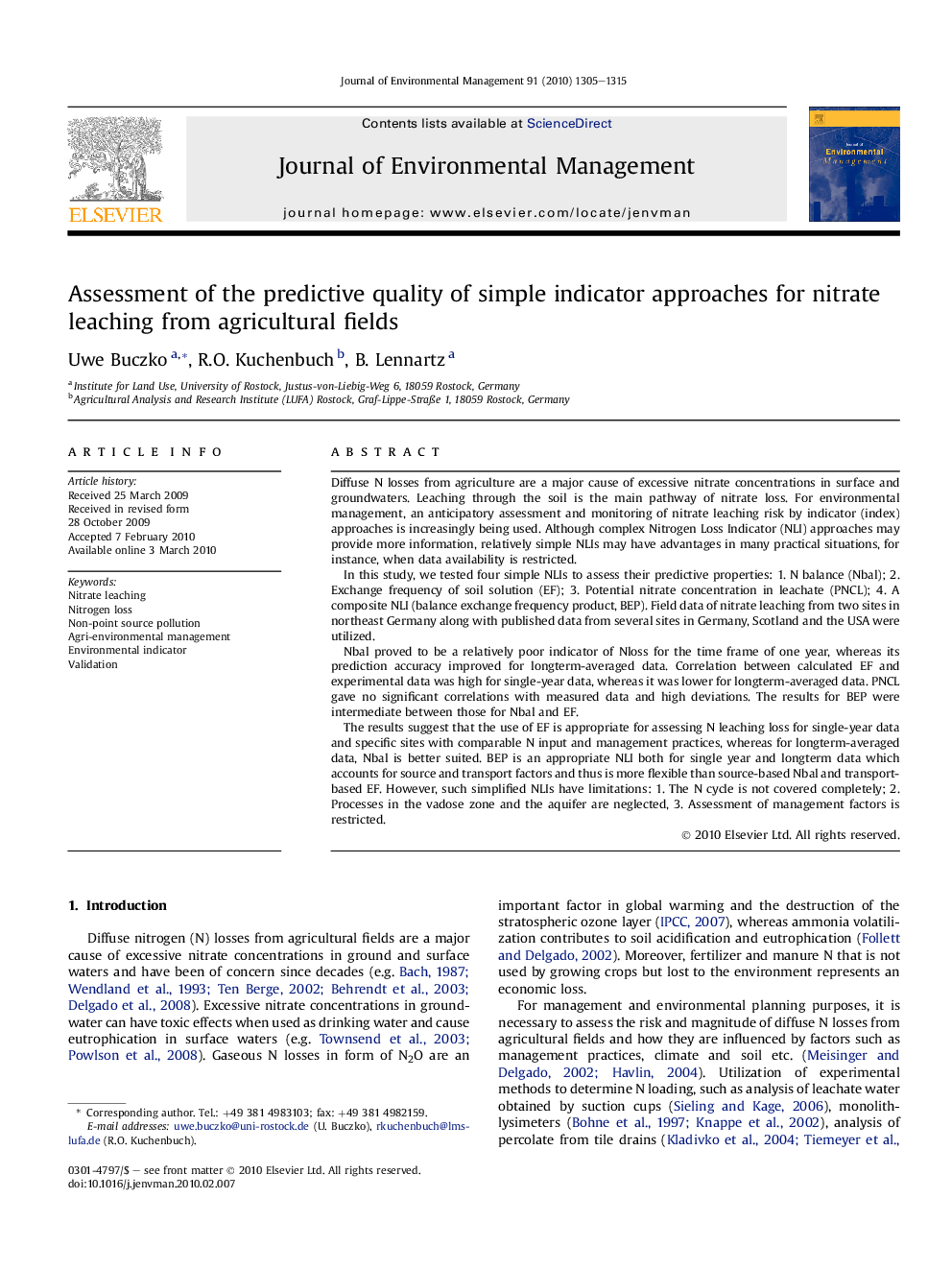 Assessment of the predictive quality of simple indicator approaches for nitrate leaching from agricultural fields