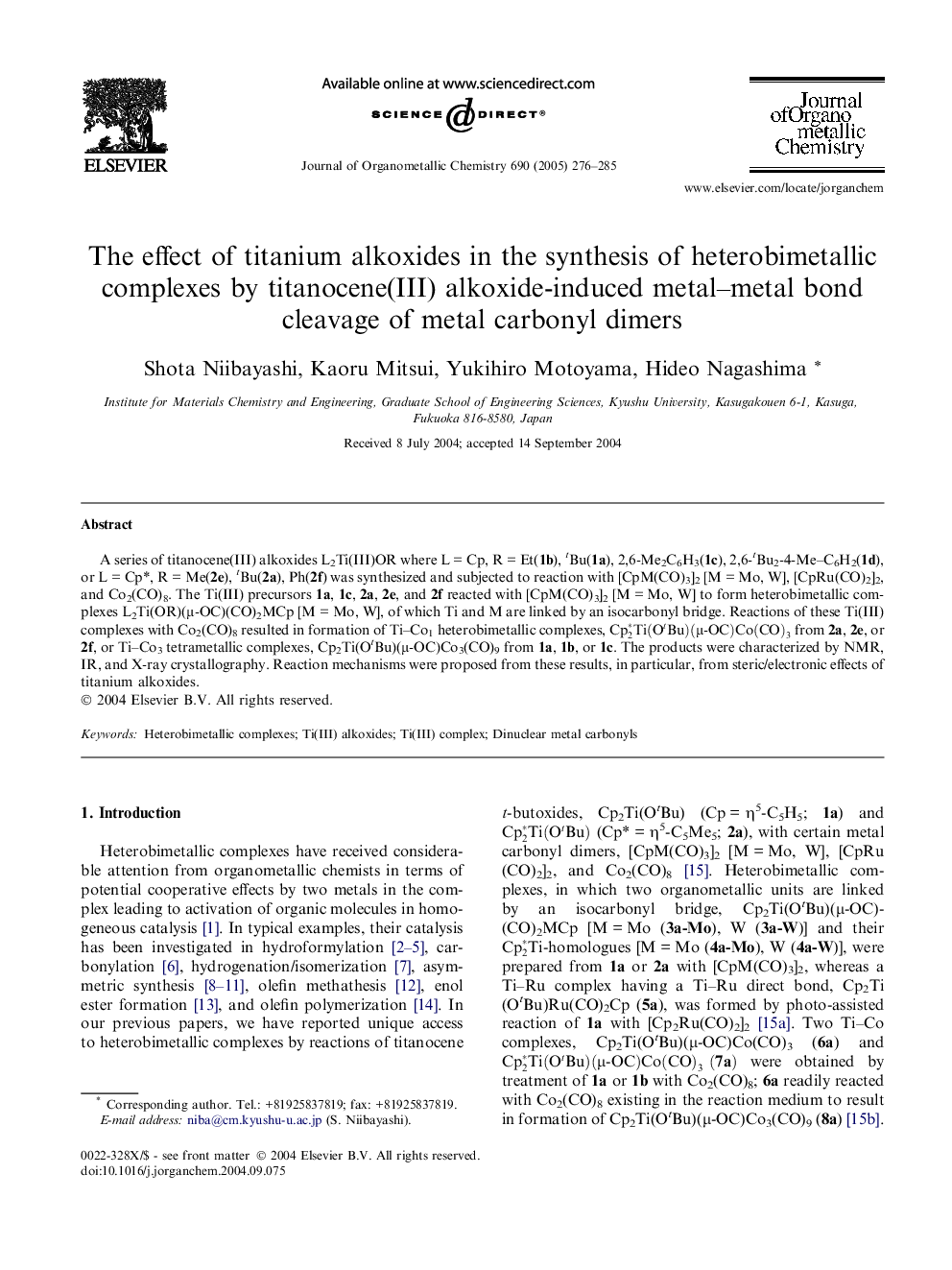 The effect of titanium alkoxides in the synthesis of heterobimetallic complexes by titanocene(III) alkoxide-induced metal-metal bond cleavage of metal carbonyl dimers